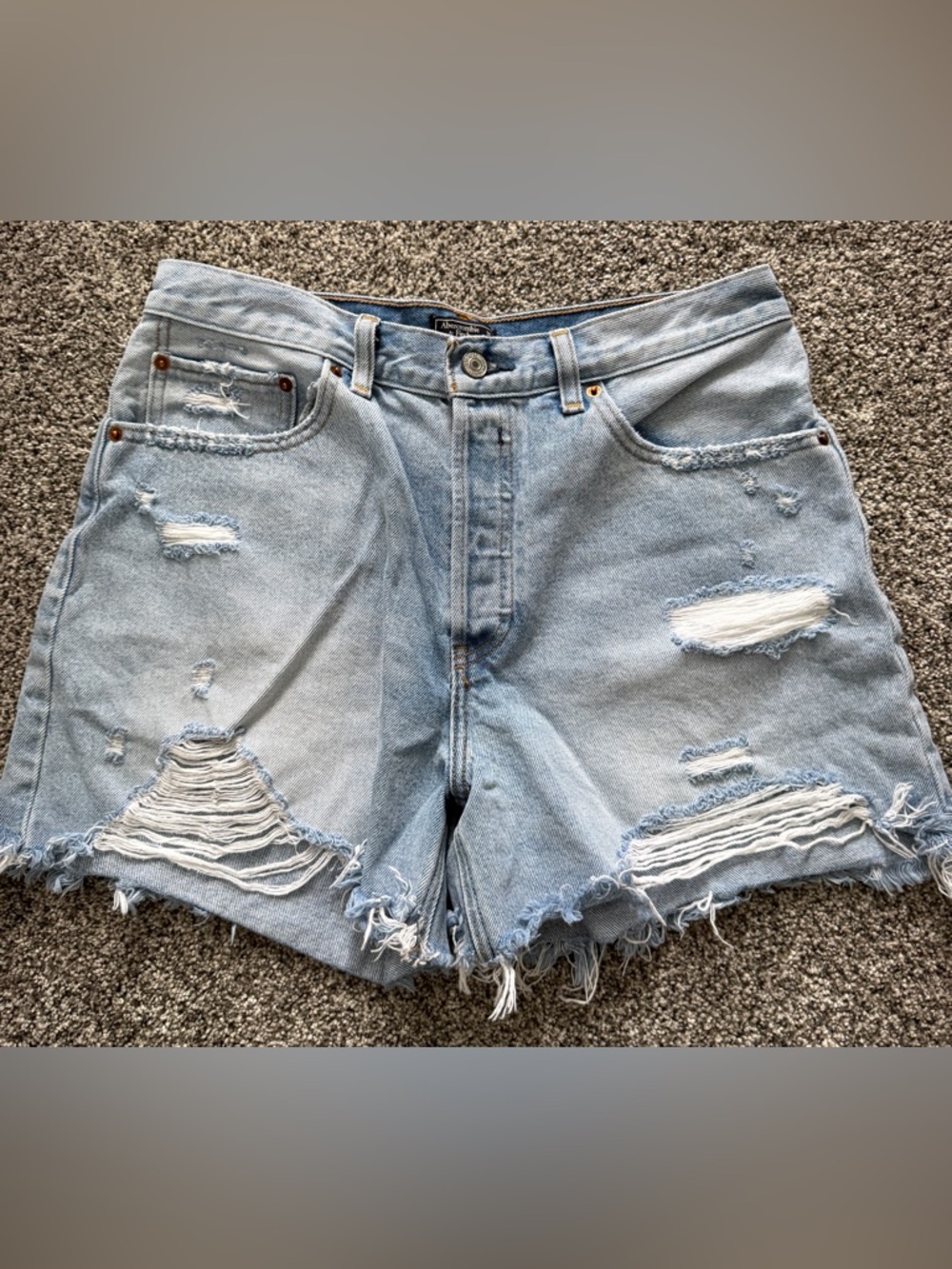 Abercrombie & Fitch Light Blue Ripped Denim Shorts